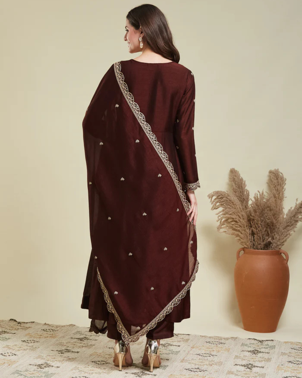 Silk Blend Embroidered Anarkali Set with Dupatta