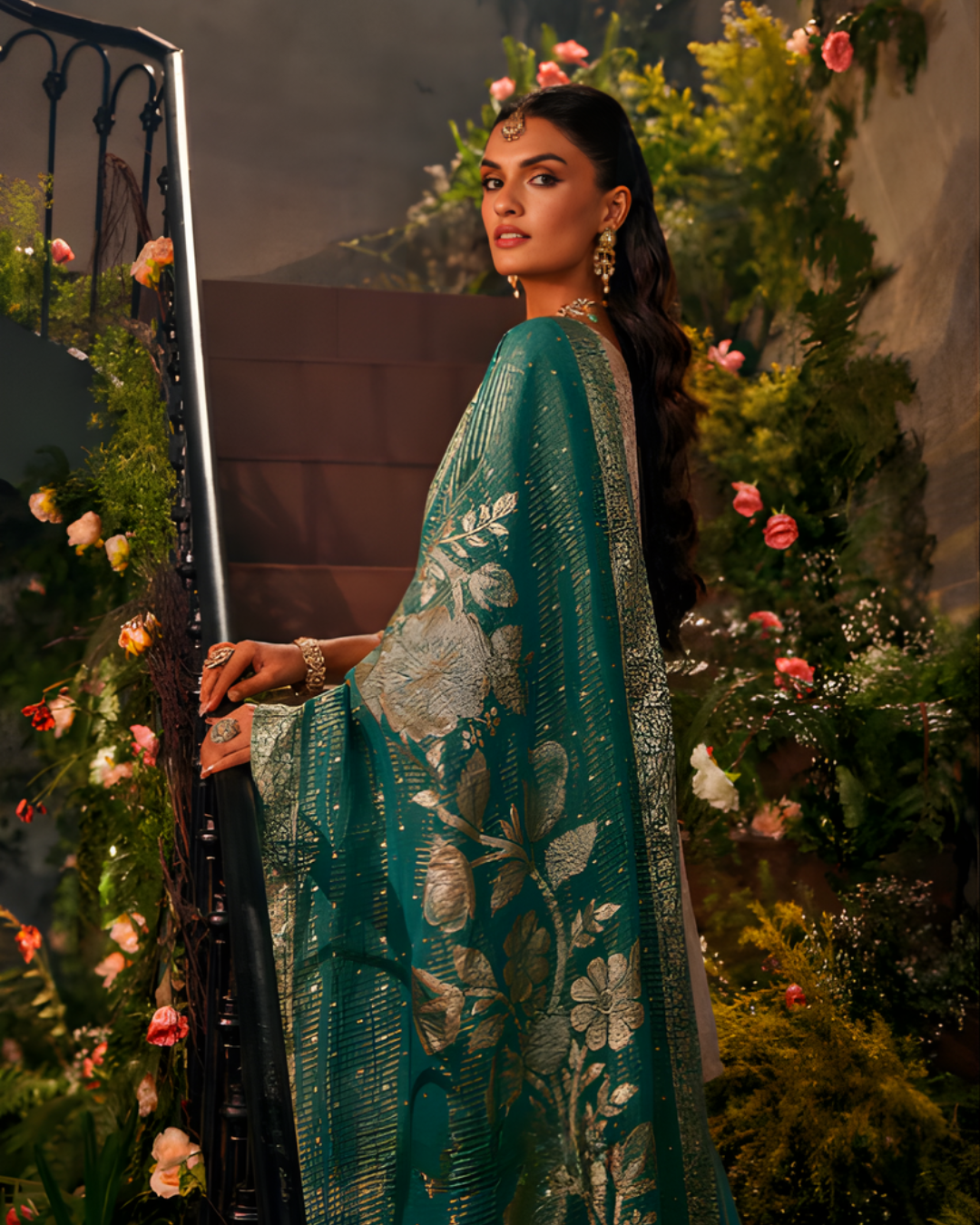 Ivory Tissue Kurta Sharara Set with Banarasi Dupatta