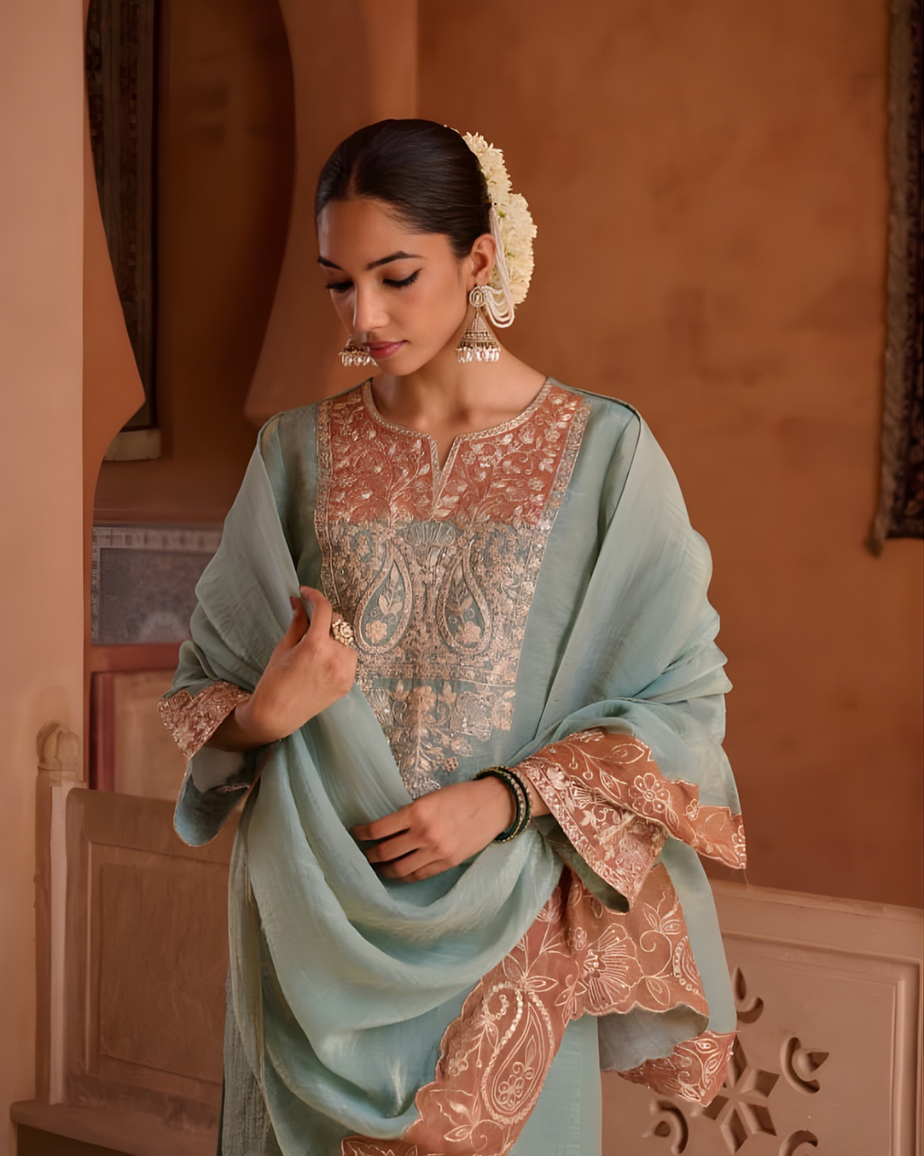 Shimmer Handcrafted Kurta Palazzo Dupatta Set