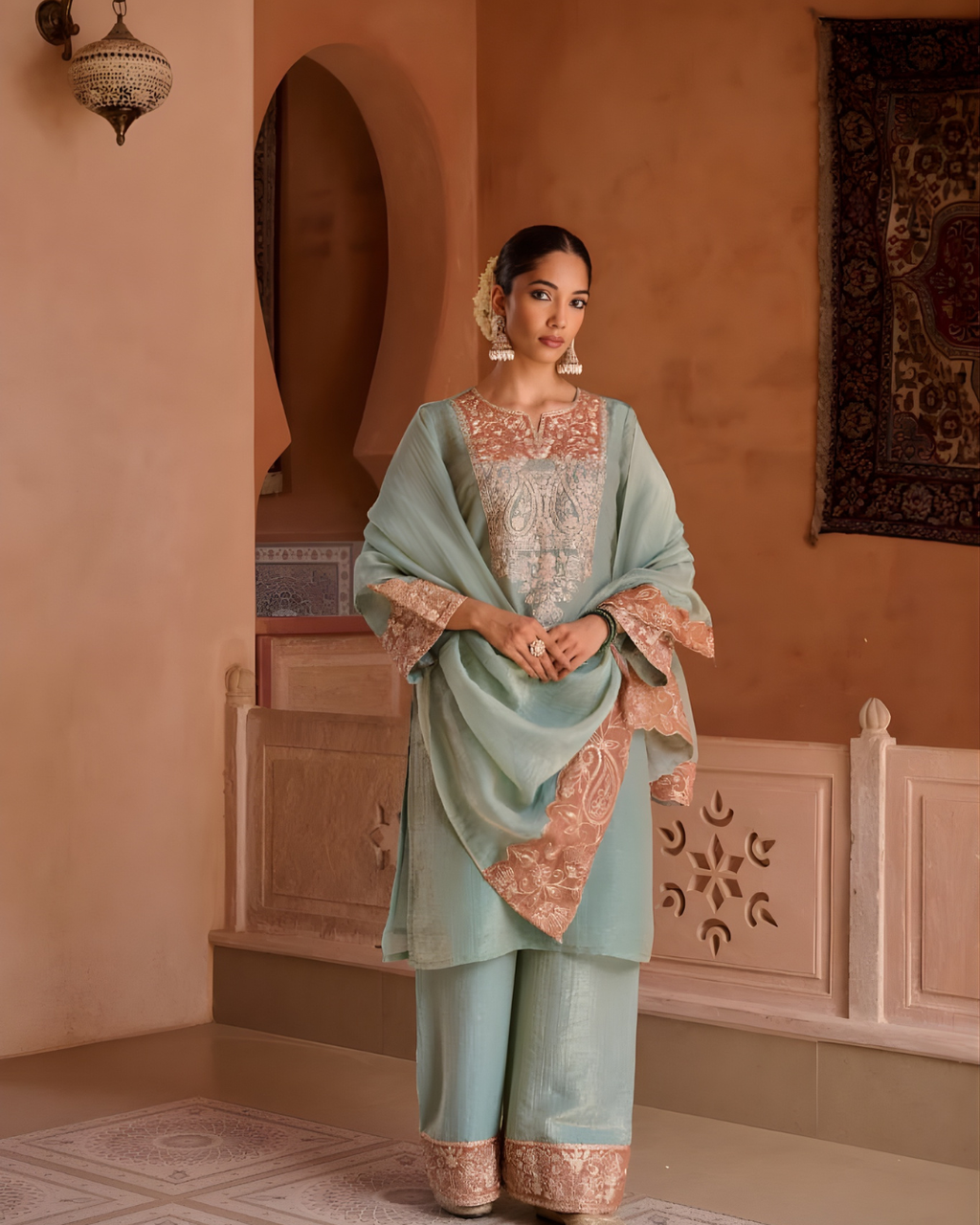 Shimmer Handcrafted Kurta Palazzo Dupatta Set