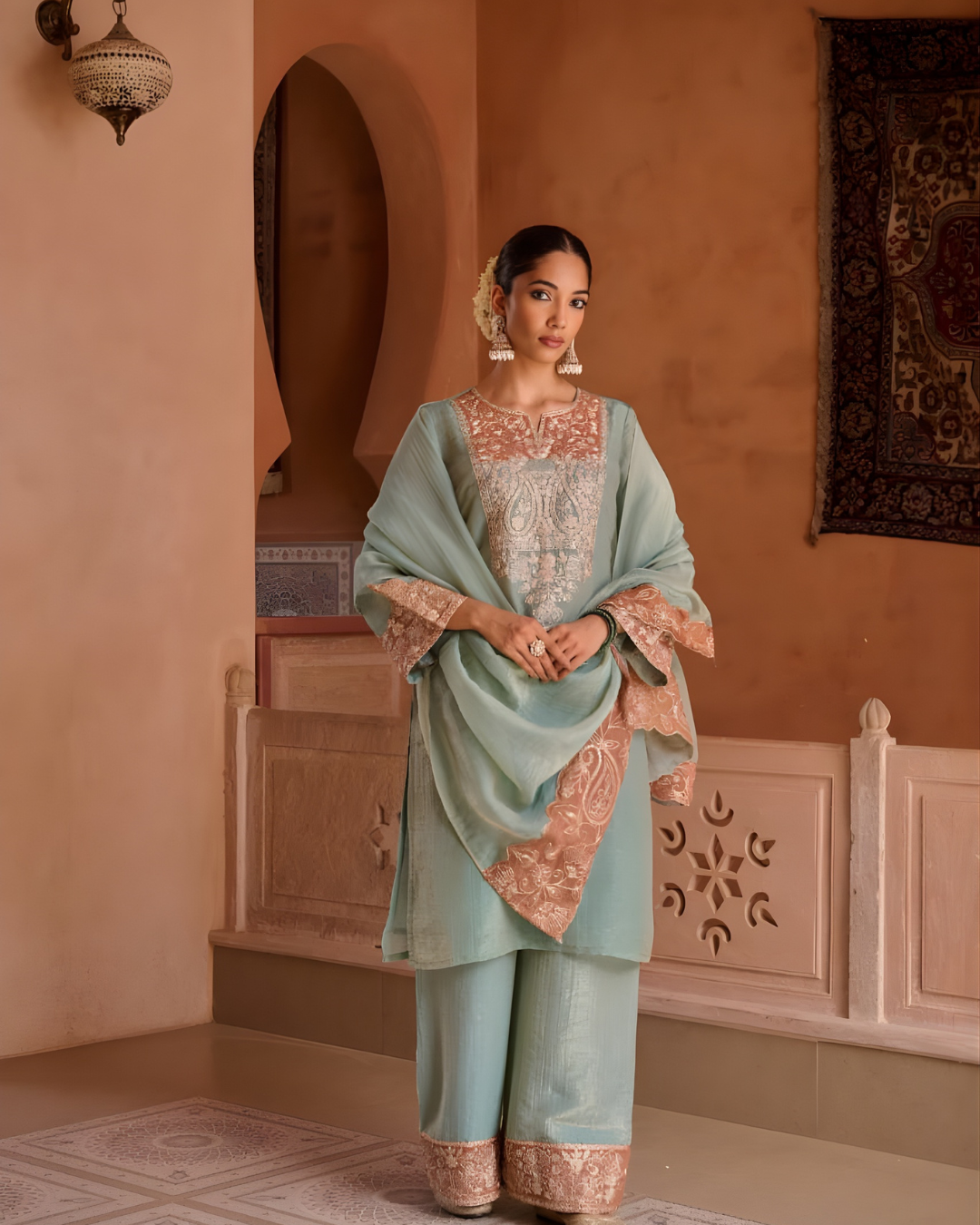 Shimmer Handcrafted Kurta Palazzo Dupatta Set