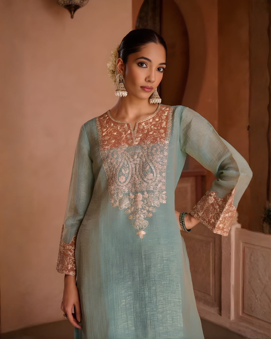 Shimmer Handcrafted Kurta Palazzo Dupatta Set