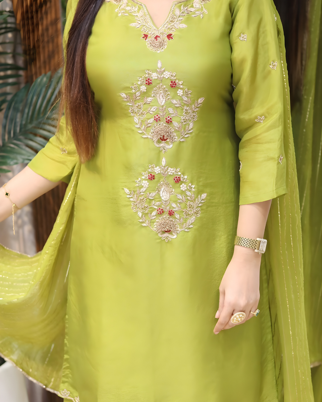 Regal Luster Hand-Embroidered Pure Tissue Silk Palazzo Ensemble