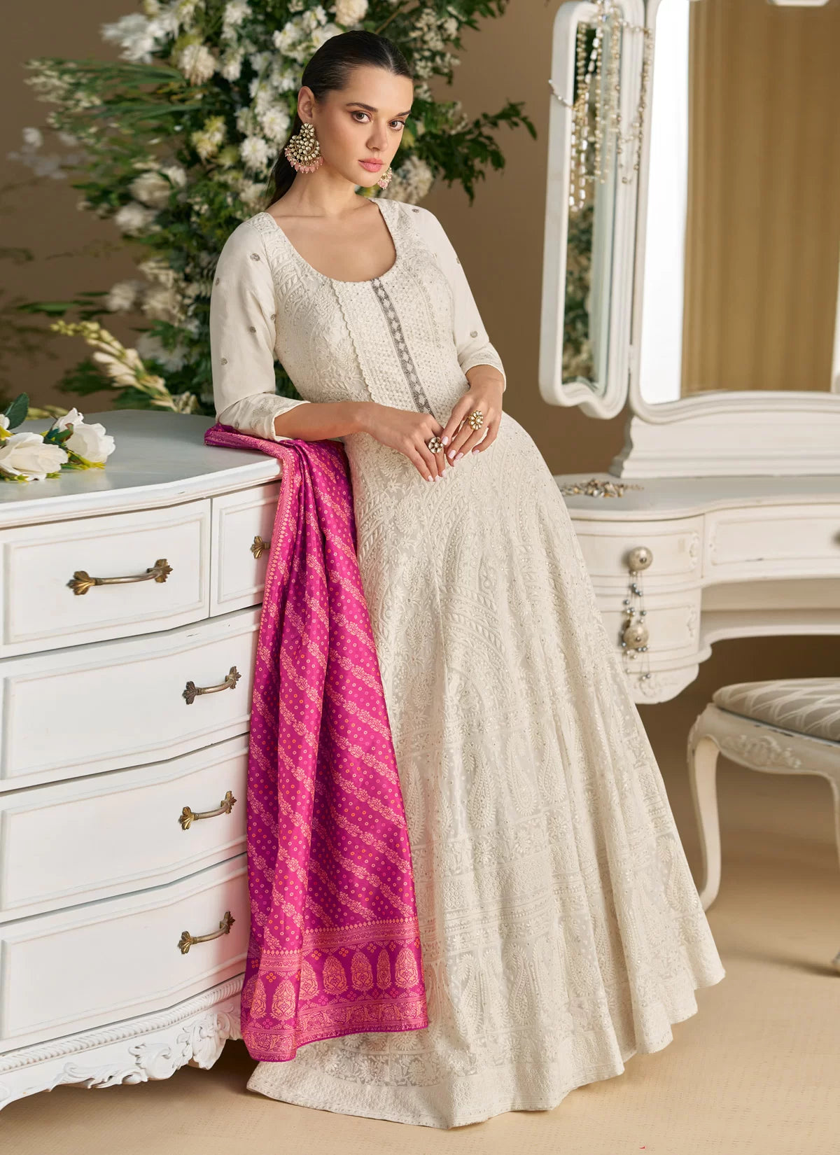 Ivory Grace Hand-Embroidered Georgette Designer Gown