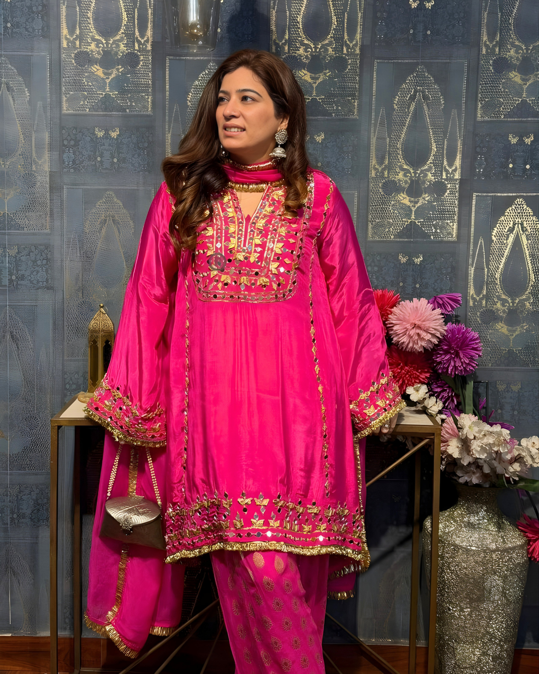 Fuchsia Aura Hand-Embellished A-Line Silk Salwar Set