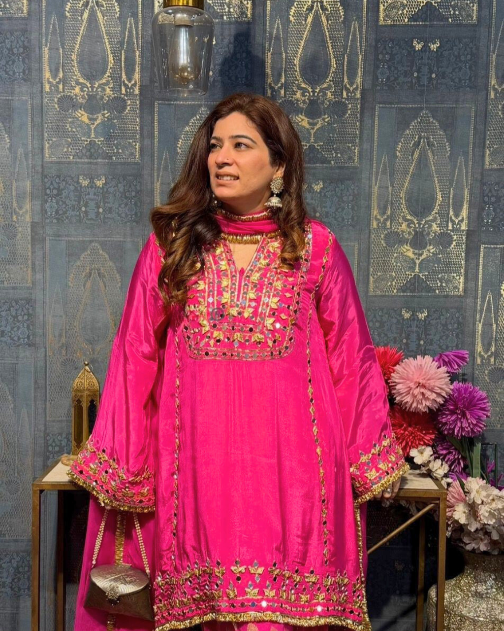 Fuchsia Aura Hand-Embellished A-Line Silk Salwar Set