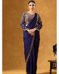 Royal Indigo Heavy Embroidered Pre-Draped Silk Saree