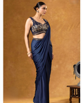 Midnight Sapphire Pre-Draped Lycra Saree with Embellished Bodice
