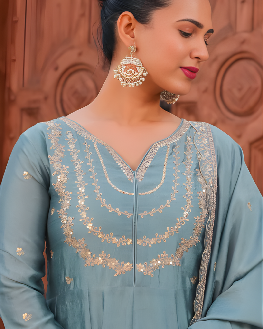 Silk Blend Embroidered Anarkali Set with Dupatta