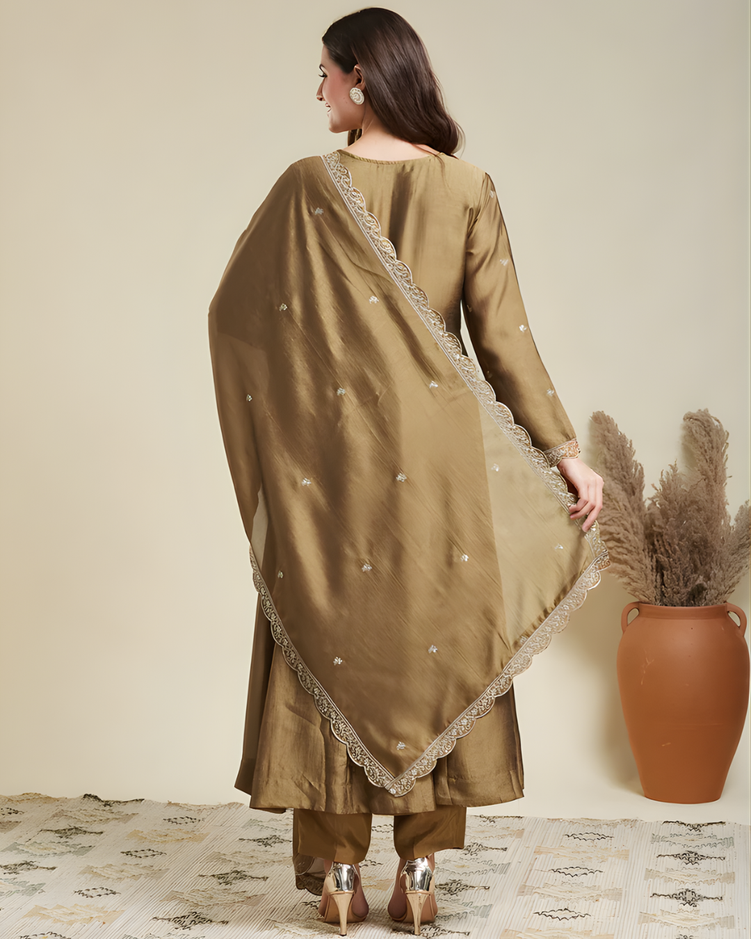 Silk Blend Embroidered Anarkali Set with Dupatta