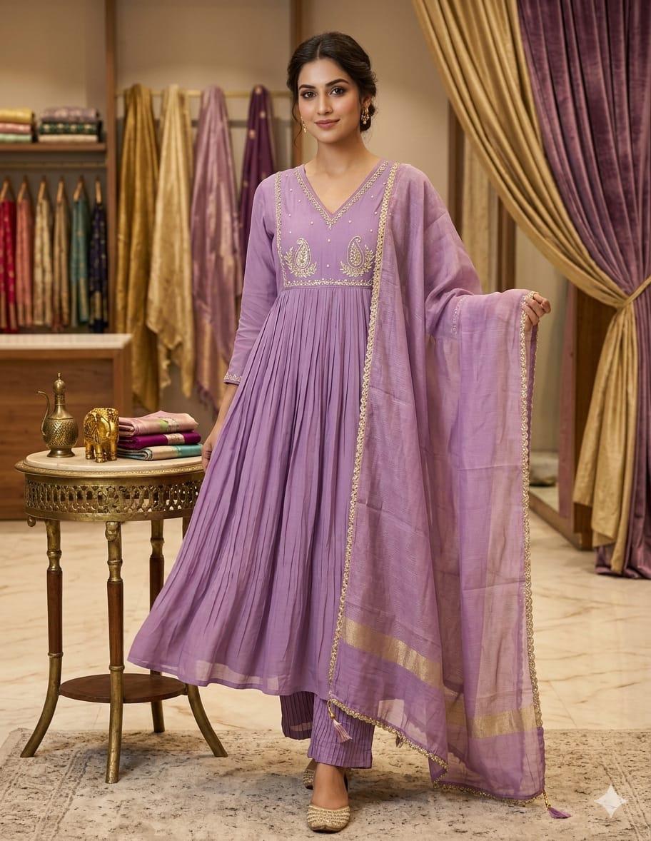 Royal Chanderi Zardosi Handwork Kurti Set