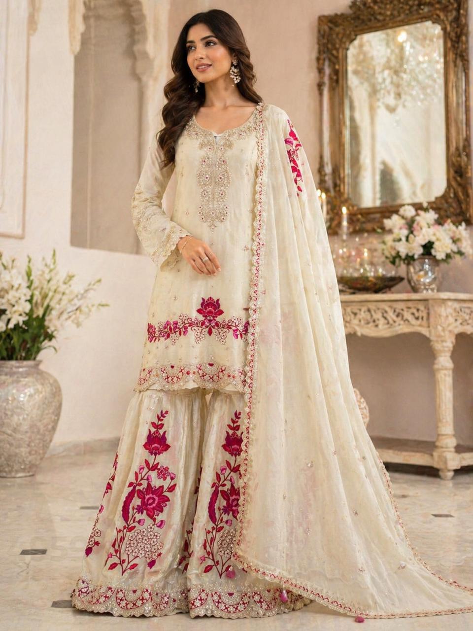 Premium tissue silk sharara