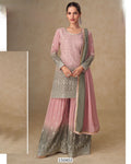 Sage Radiance Hand-Embellished Real Georgette Sharara Set