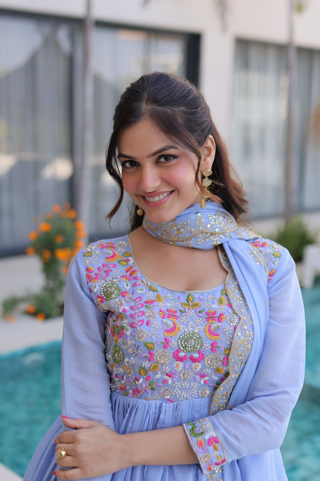 Pure chanderi embroidered suit
