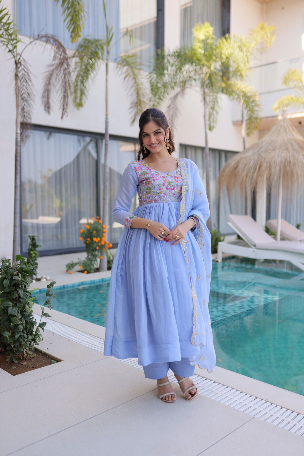 Pure chanderi embroidered suit