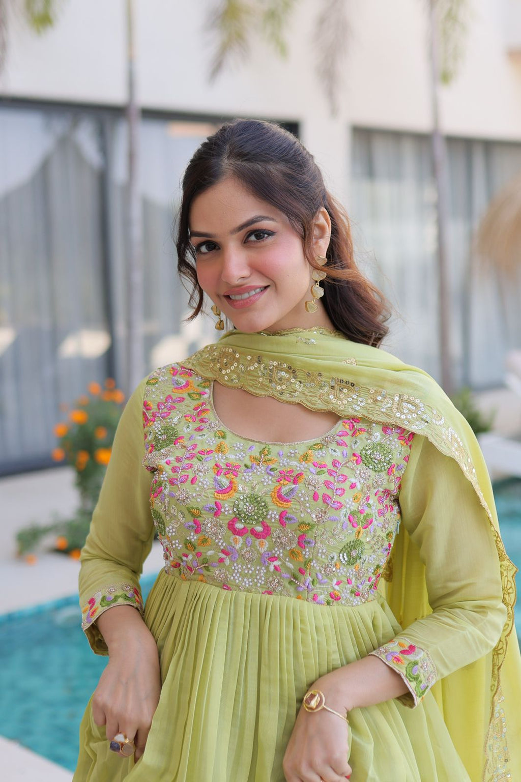 Pure chanderi embroidered suit