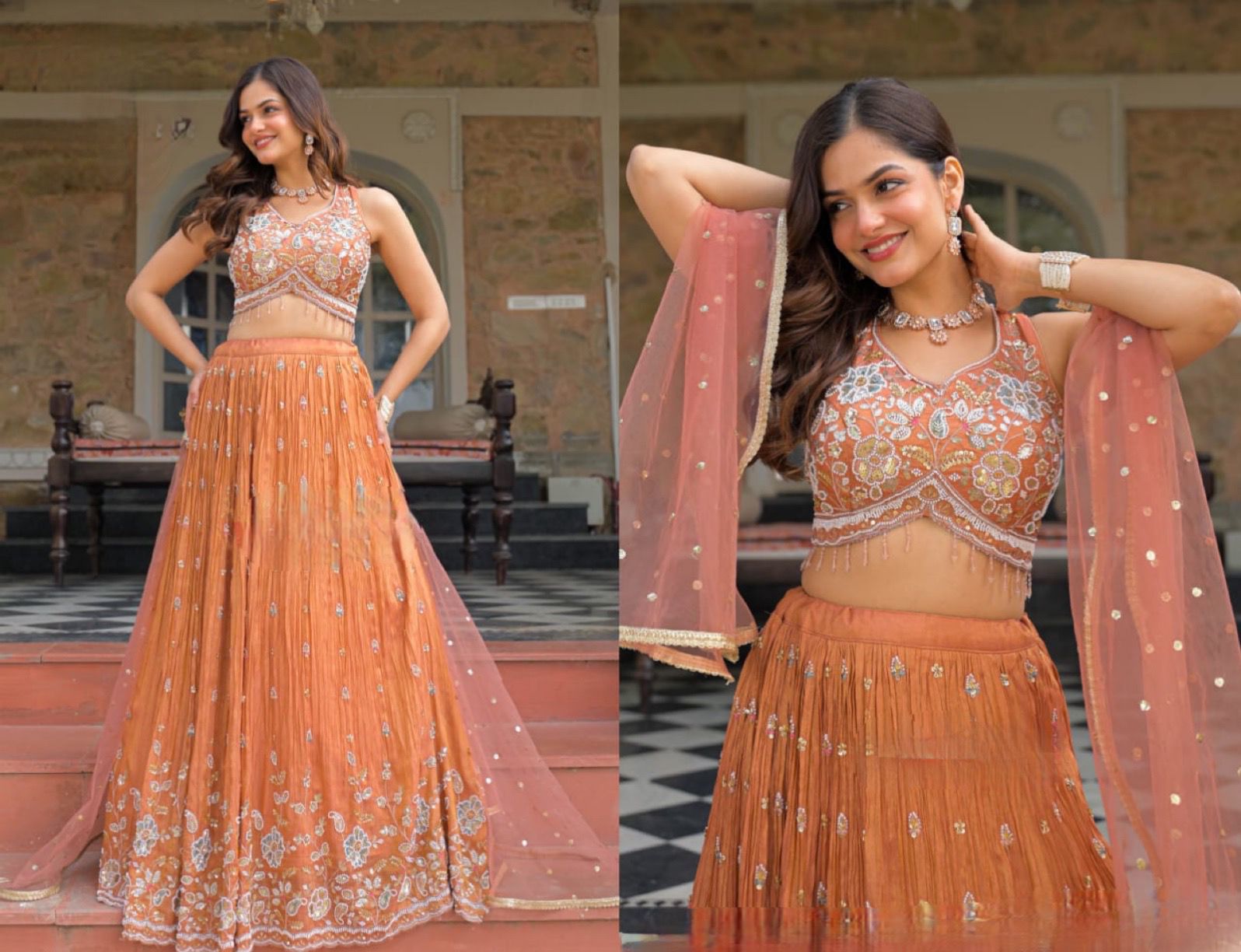 SUmmer cool orange lehnga set
