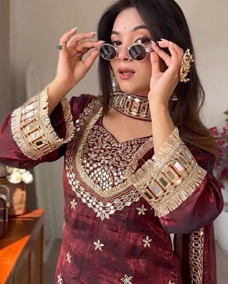 Shimmer silk sharara set