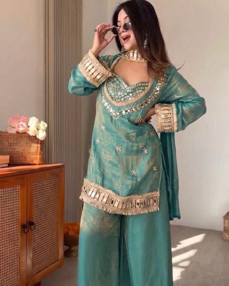 Shimmer silk sharara set