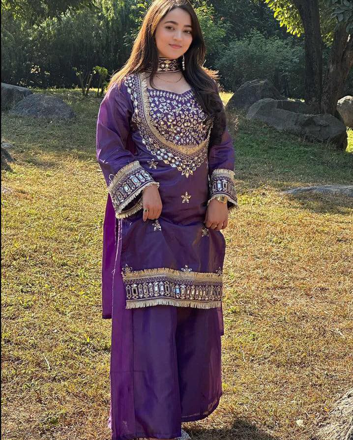 Shimmer silk sharara set