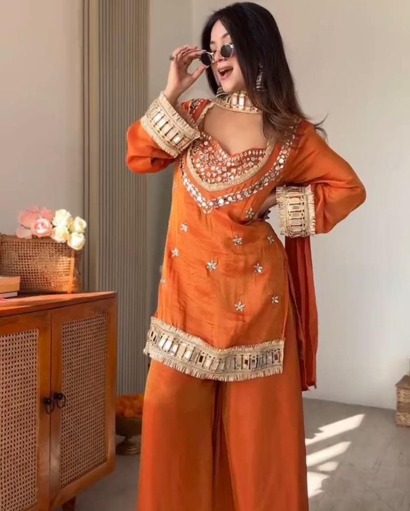 Shimmer silk sharara set