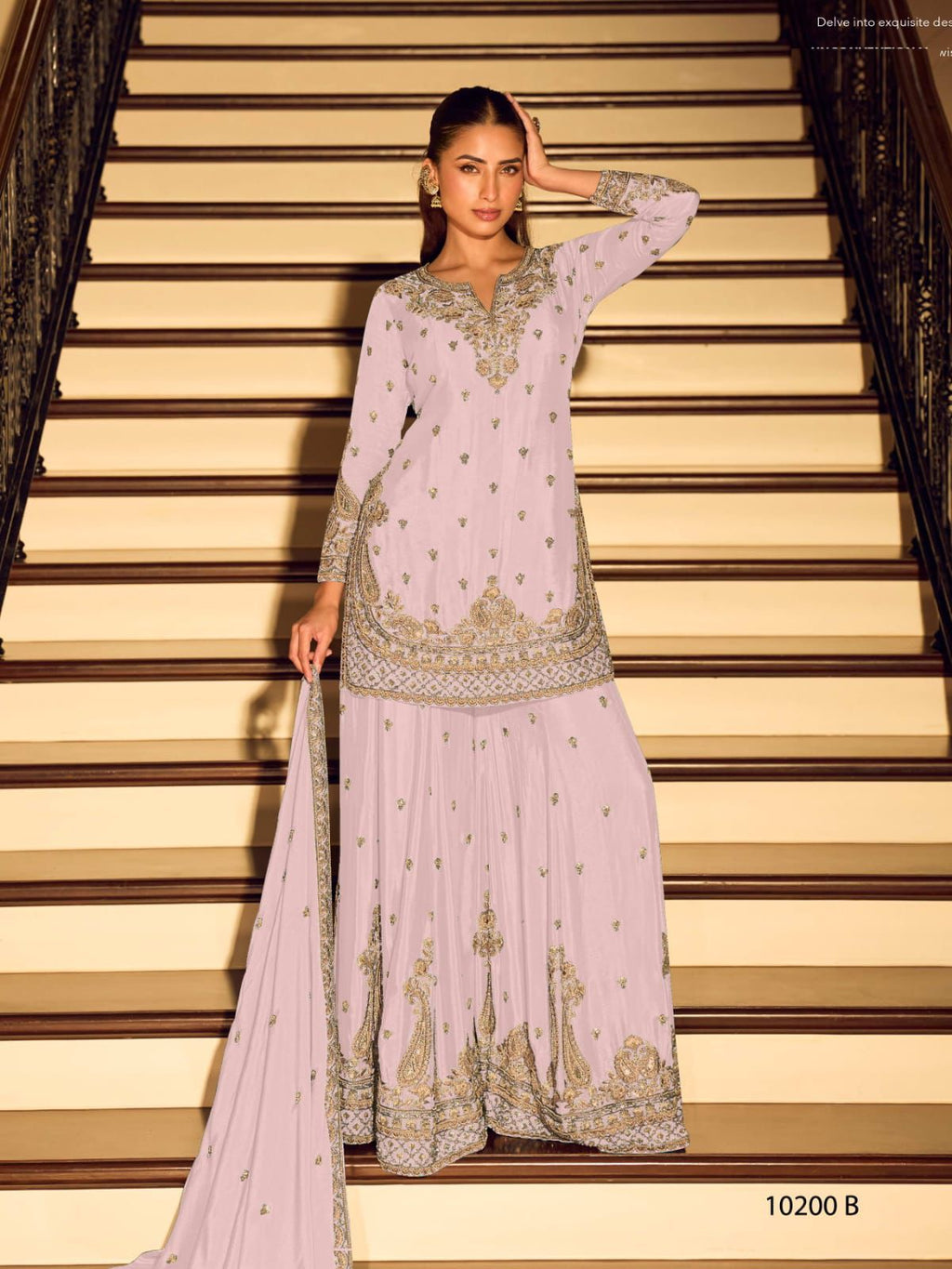 Teal Zari & Beadwork Chinon Silk Sharara Set