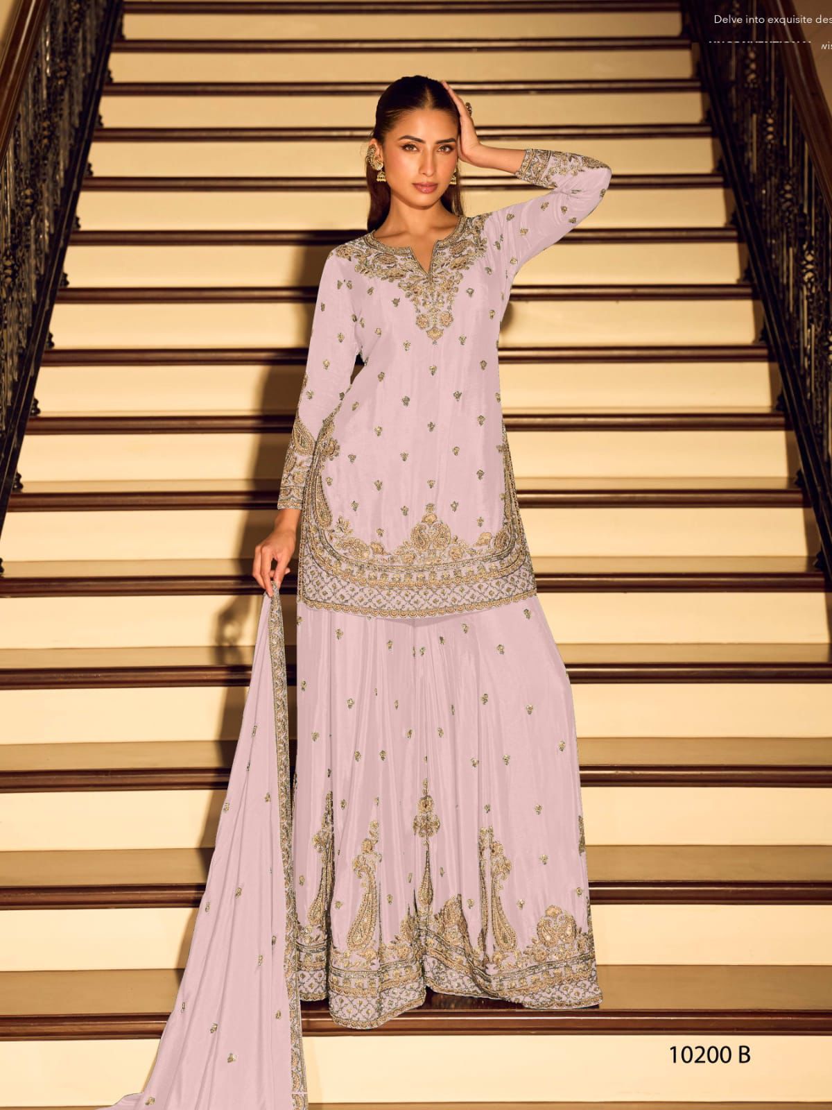 Teal Zari & Beadwork Chinon Silk Sharara Set