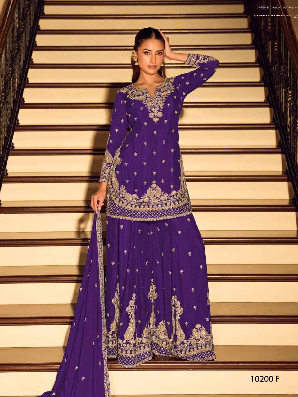 Teal Zari & Beadwork Chinon Silk Sharara Set