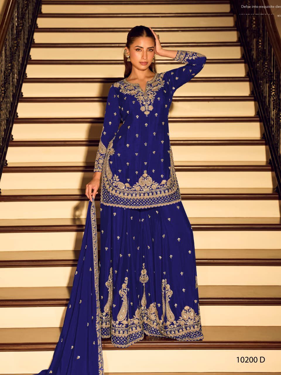 Teal Zari & Beadwork Chinon Silk Sharara Set