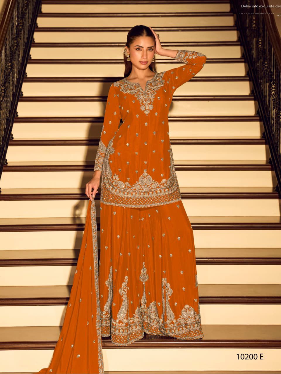 Teal Zari & Beadwork Chinon Silk Sharara Set