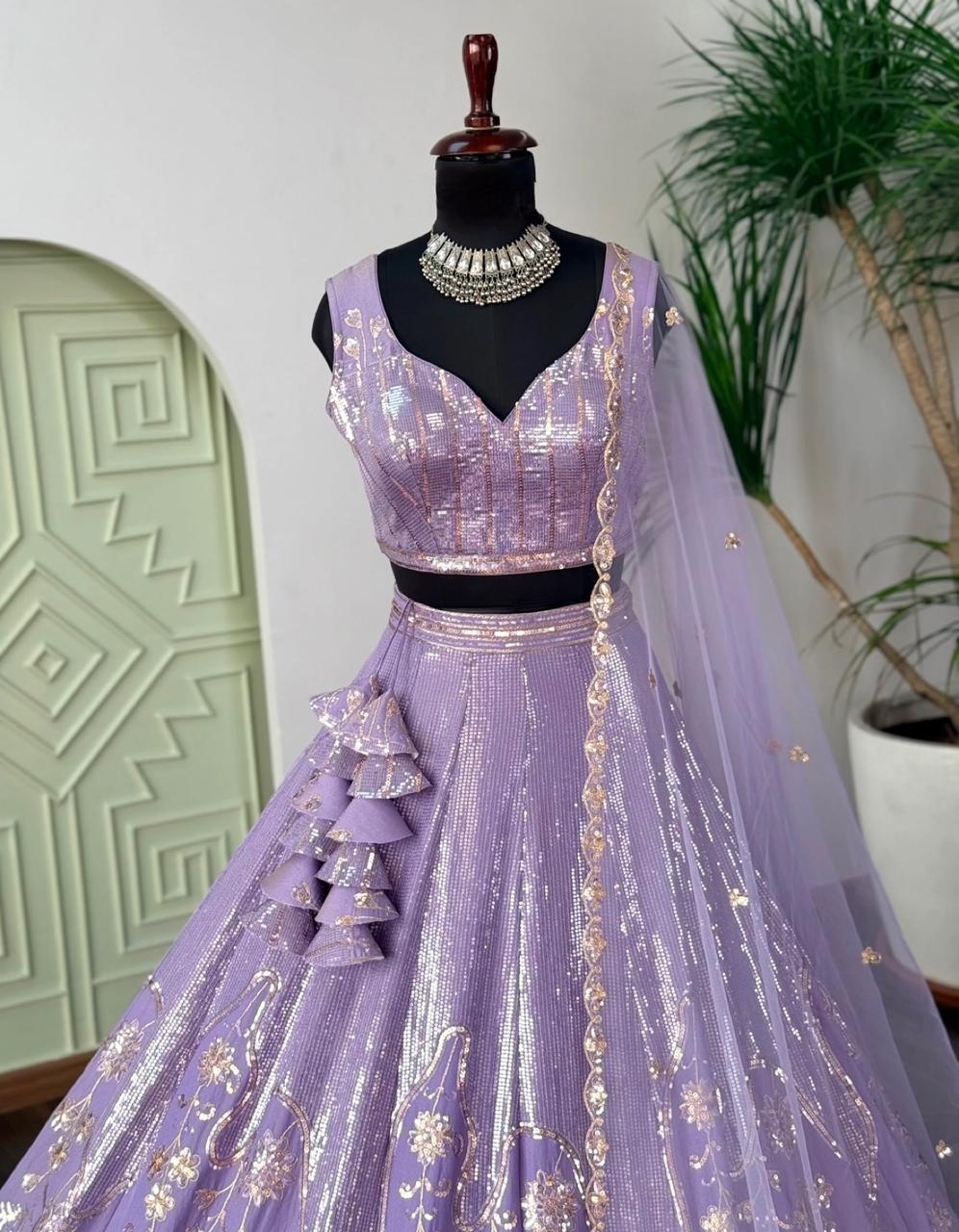 Liliac sequins lehnga set