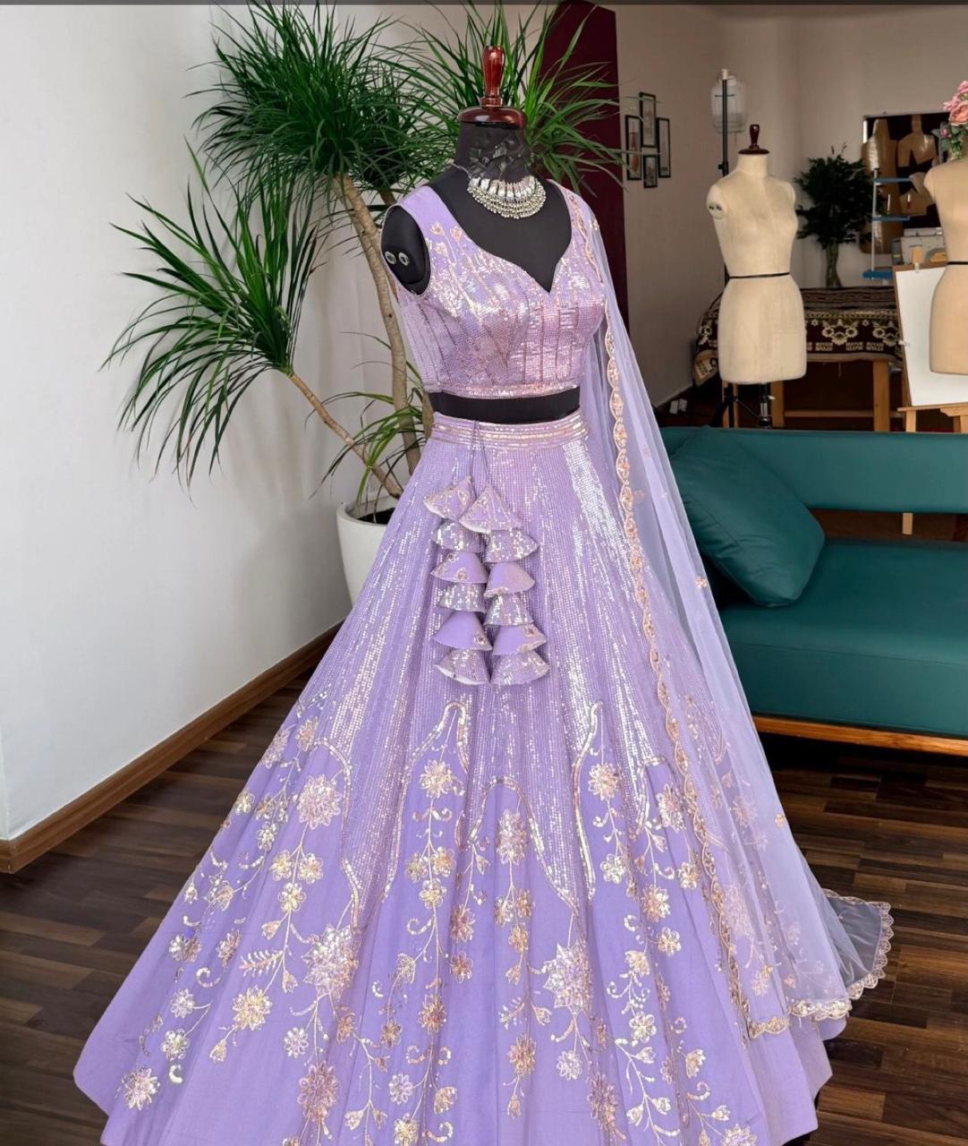 Liliac sequins lehnga set