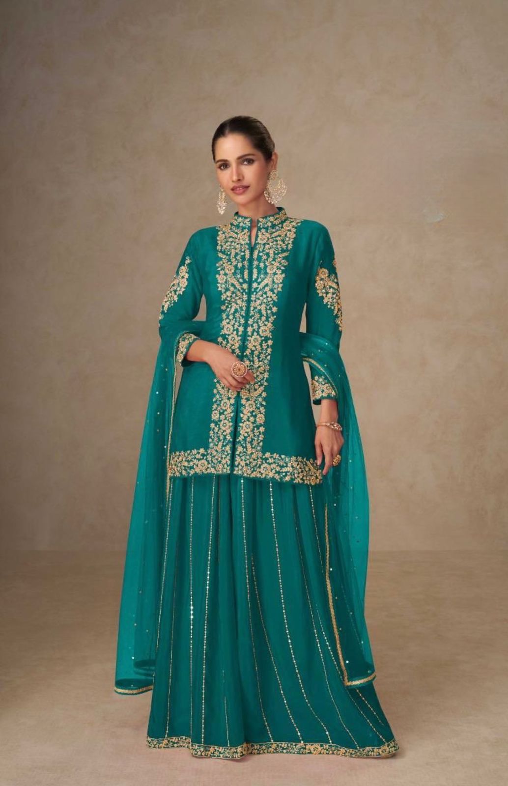 Heavily Embroidered Gold Heritage Palazzo Ensemble