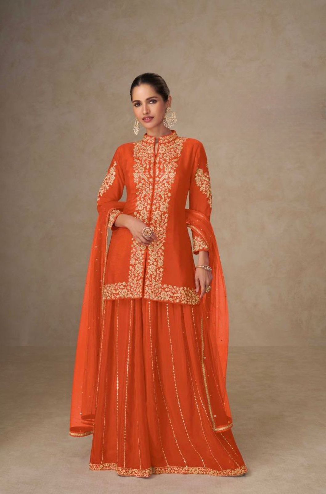 Heavily Embroidered Gold Heritage Palazzo Ensemble
