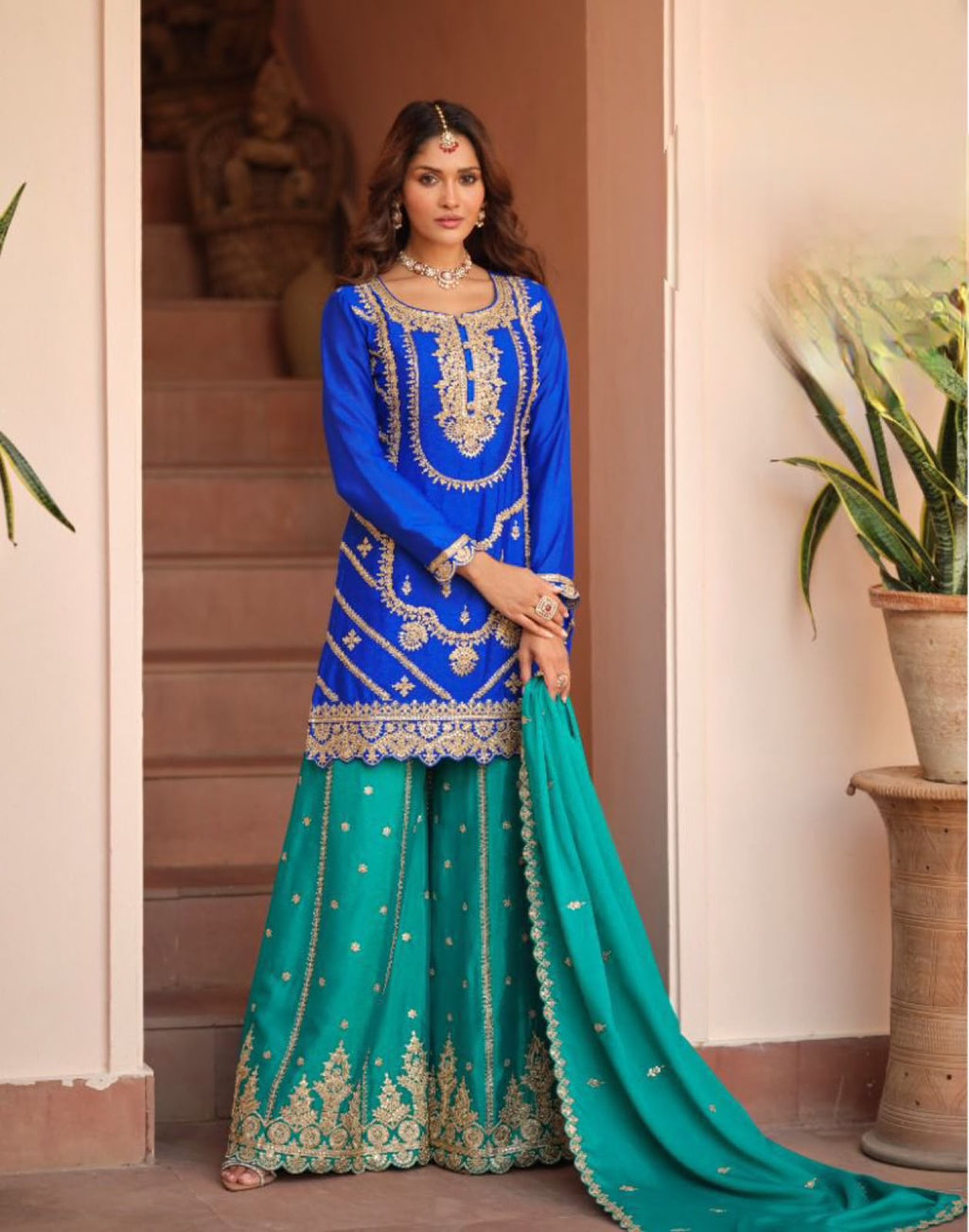 Silk embroidered sharara