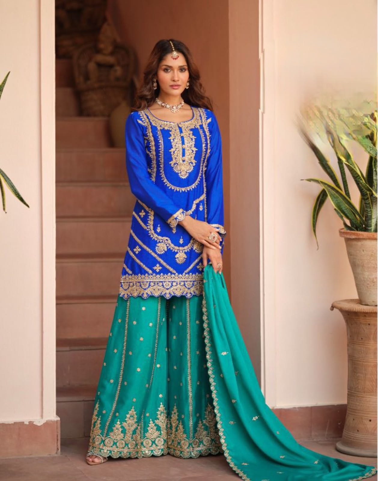 Silk embroidered sharara