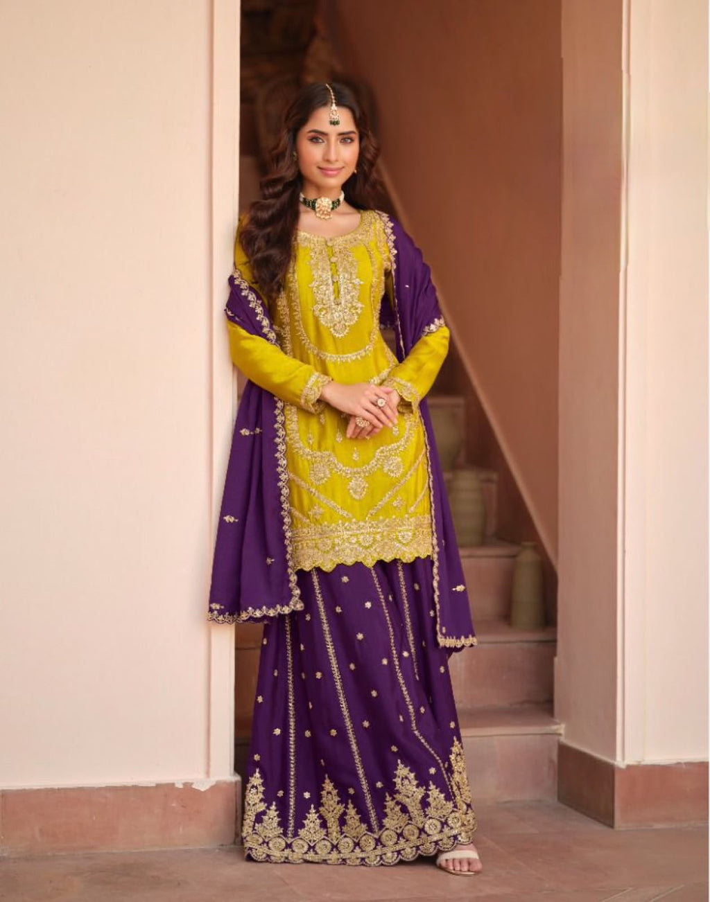 Silk embroidered sharara