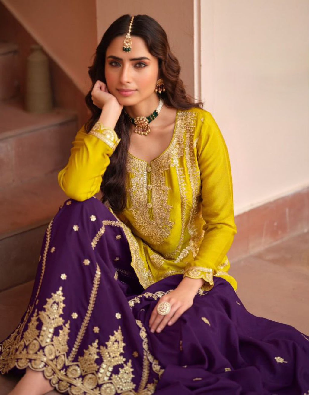 Silk embroidered sharara
