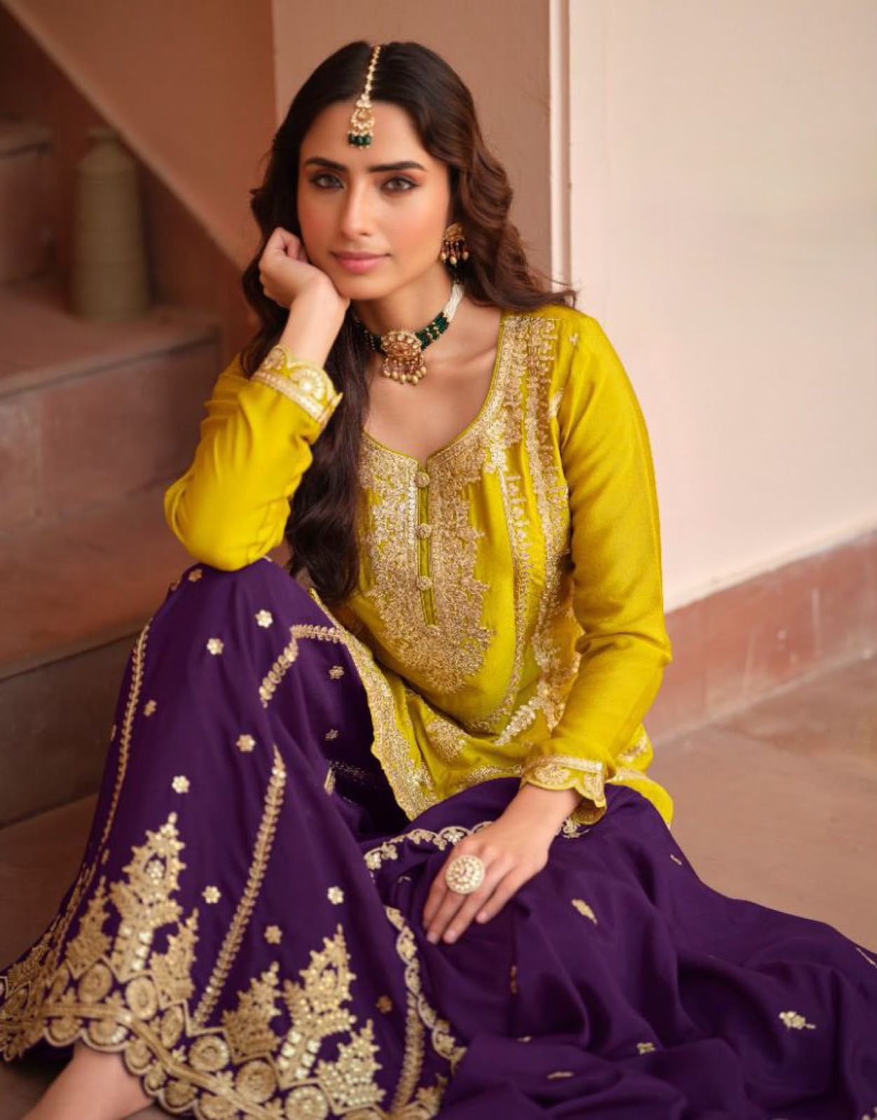 Silk embroidered sharara