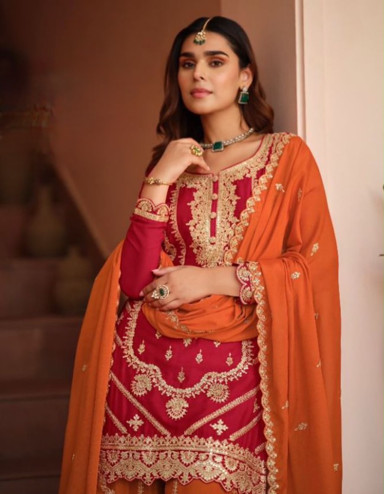 Silk embroidered sharara
