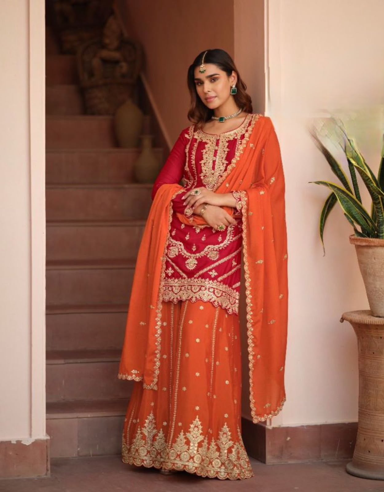 Silk embroidered sharara