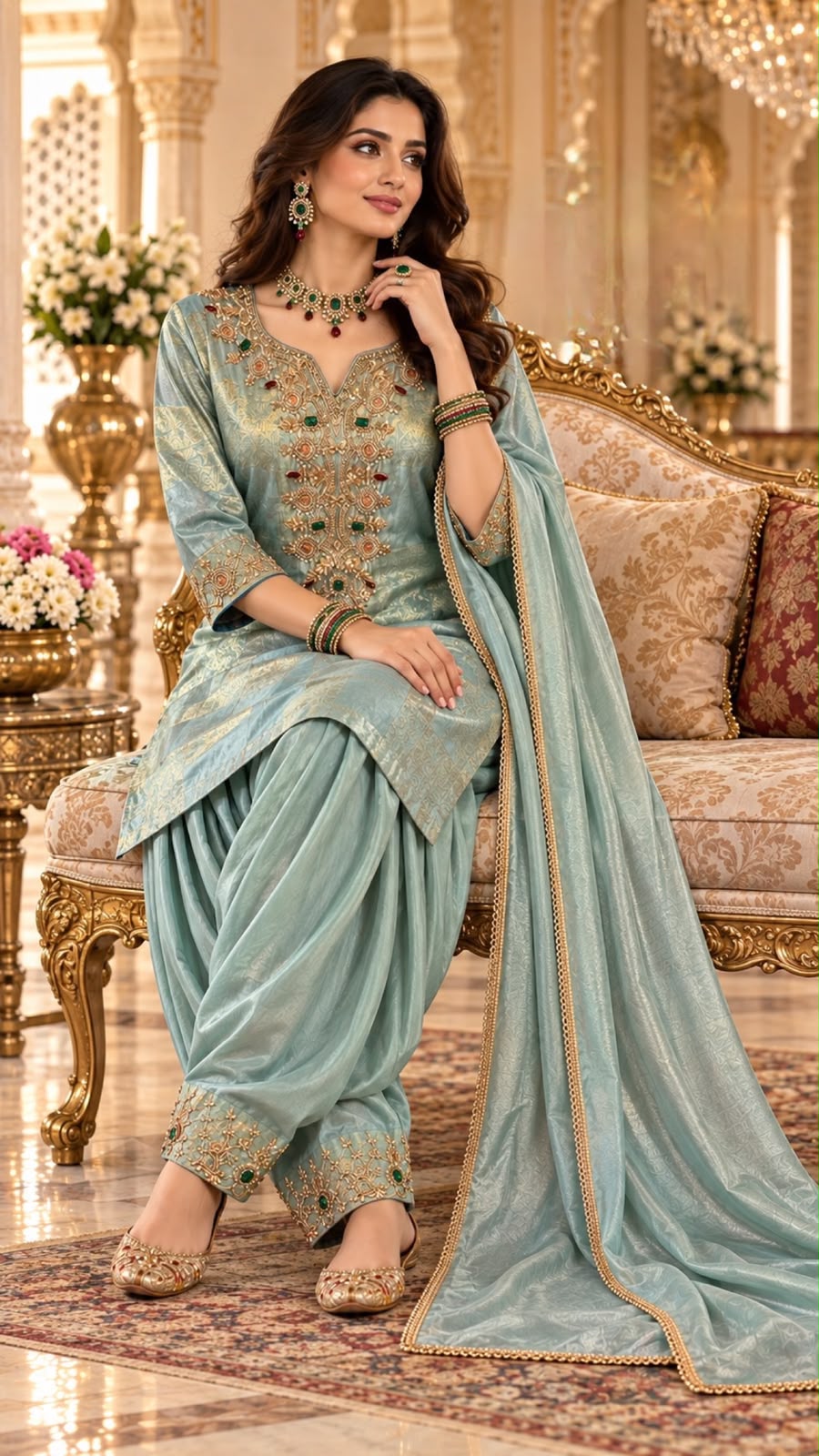Tissue Shimmer Embroidered Kurta Pant Set