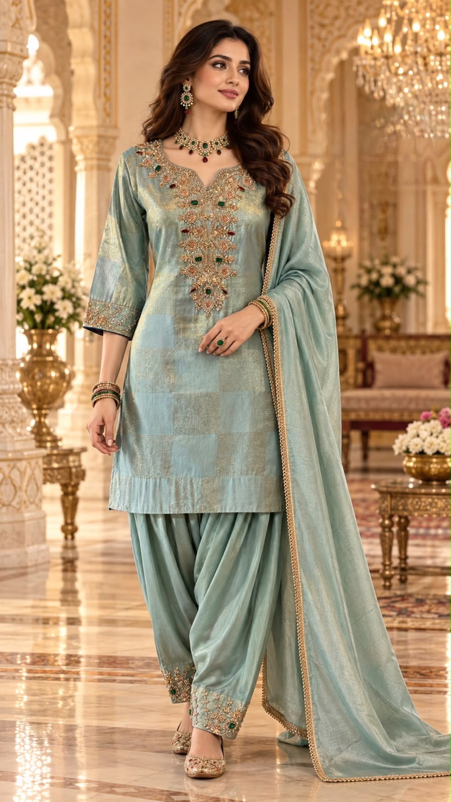Tissue Shimmer Embroidered Kurta Pant Set