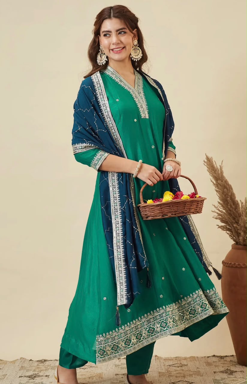Silk Embroiderd anarkali Suit Set