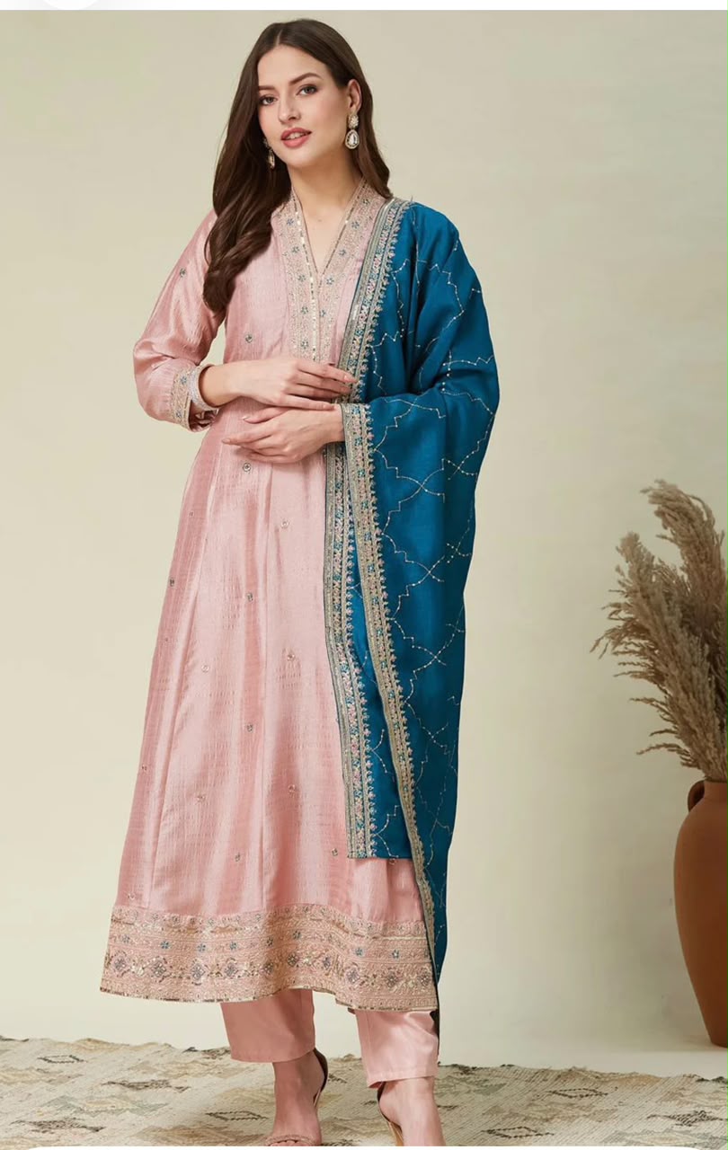 Silk Embroiderd anarkali Suit Set
