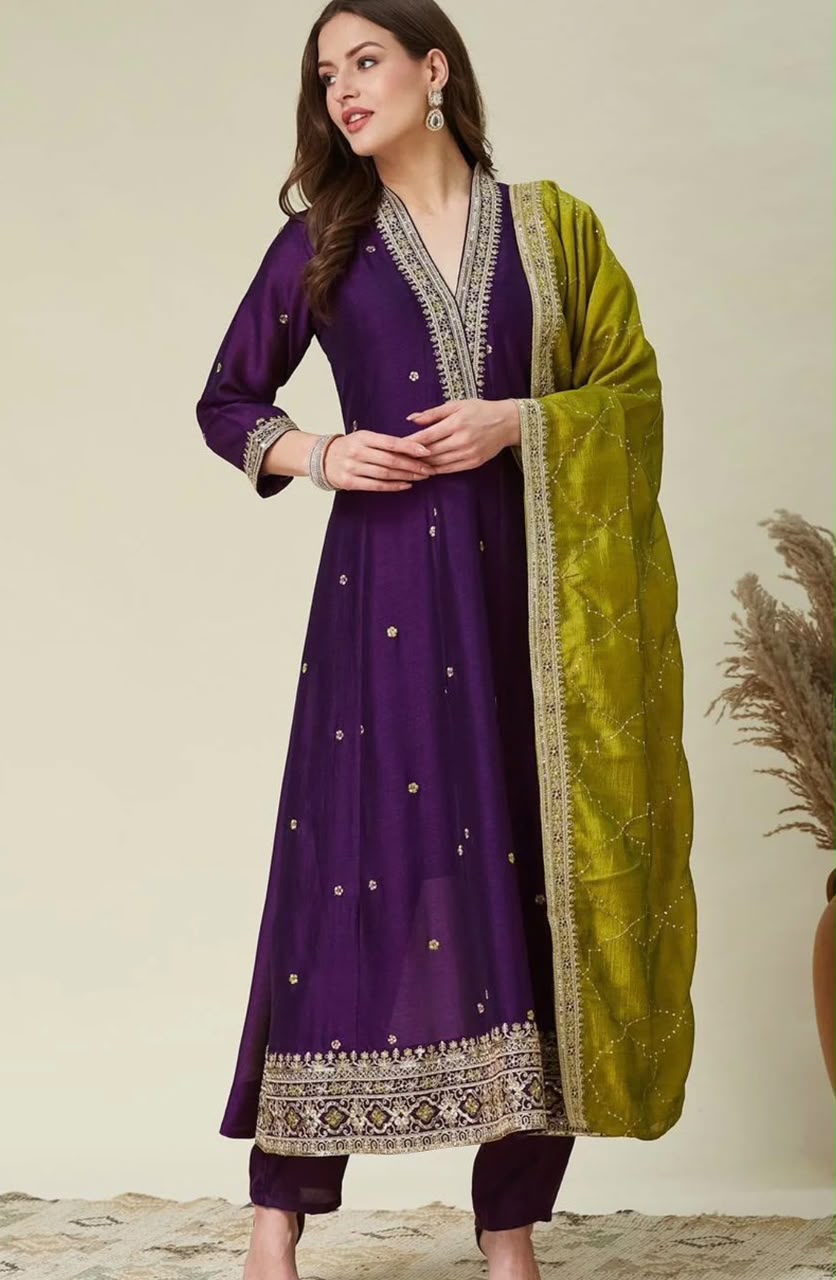 Silk Embroiderd anarkali Suit Set