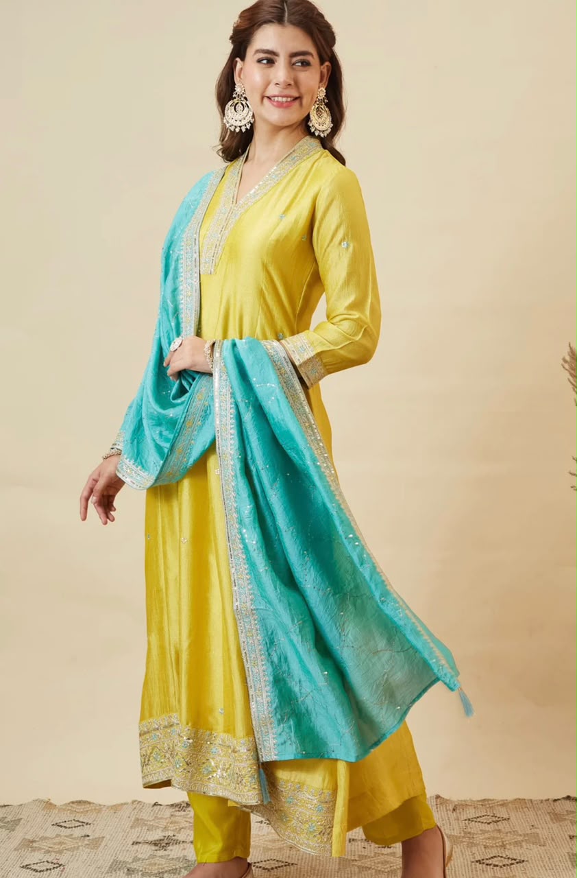 Silk Embroiderd anarkali Suit Set
