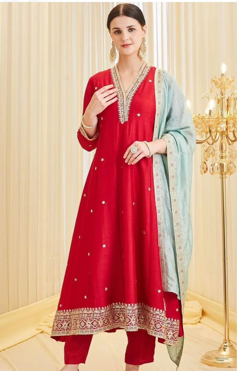 Silk Embroiderd anarkali Suit Set