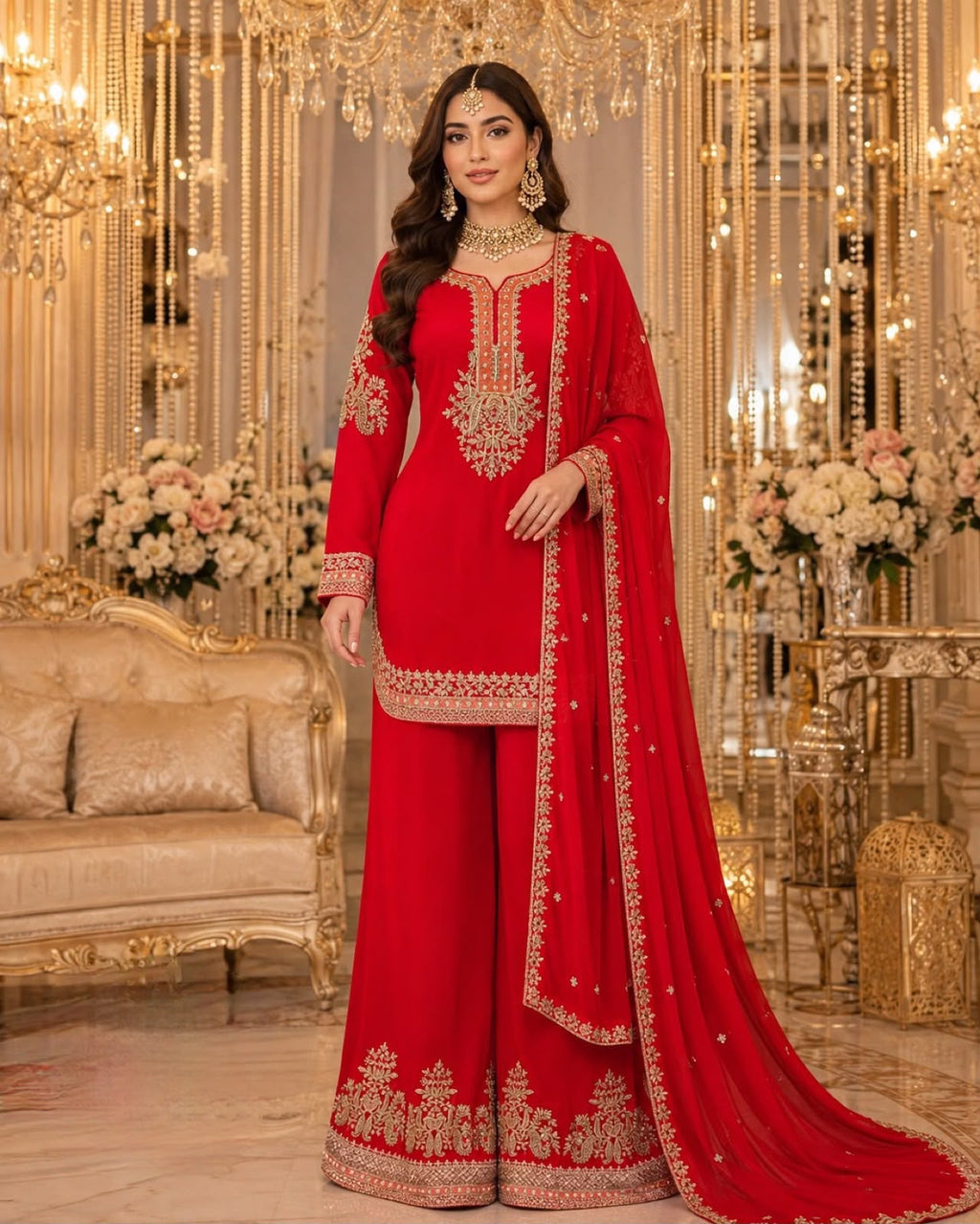 Elegant embroidered silk suit