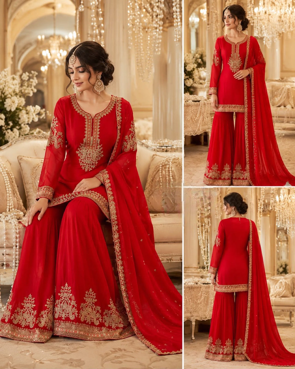 Elegant embroidered silk suit